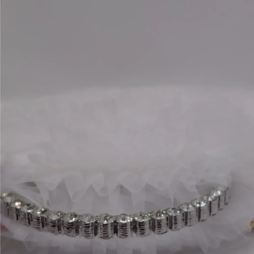 Badgley Mischka Womens Evening Bag White Tulle Rhinestone Bridal Formal Wedding